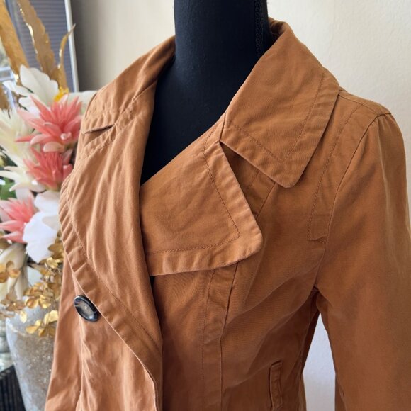Old Navy Camel Caramel 100% Cotton Belted Double Breasted Trench Rain Coat Small - Picture 2 of 8